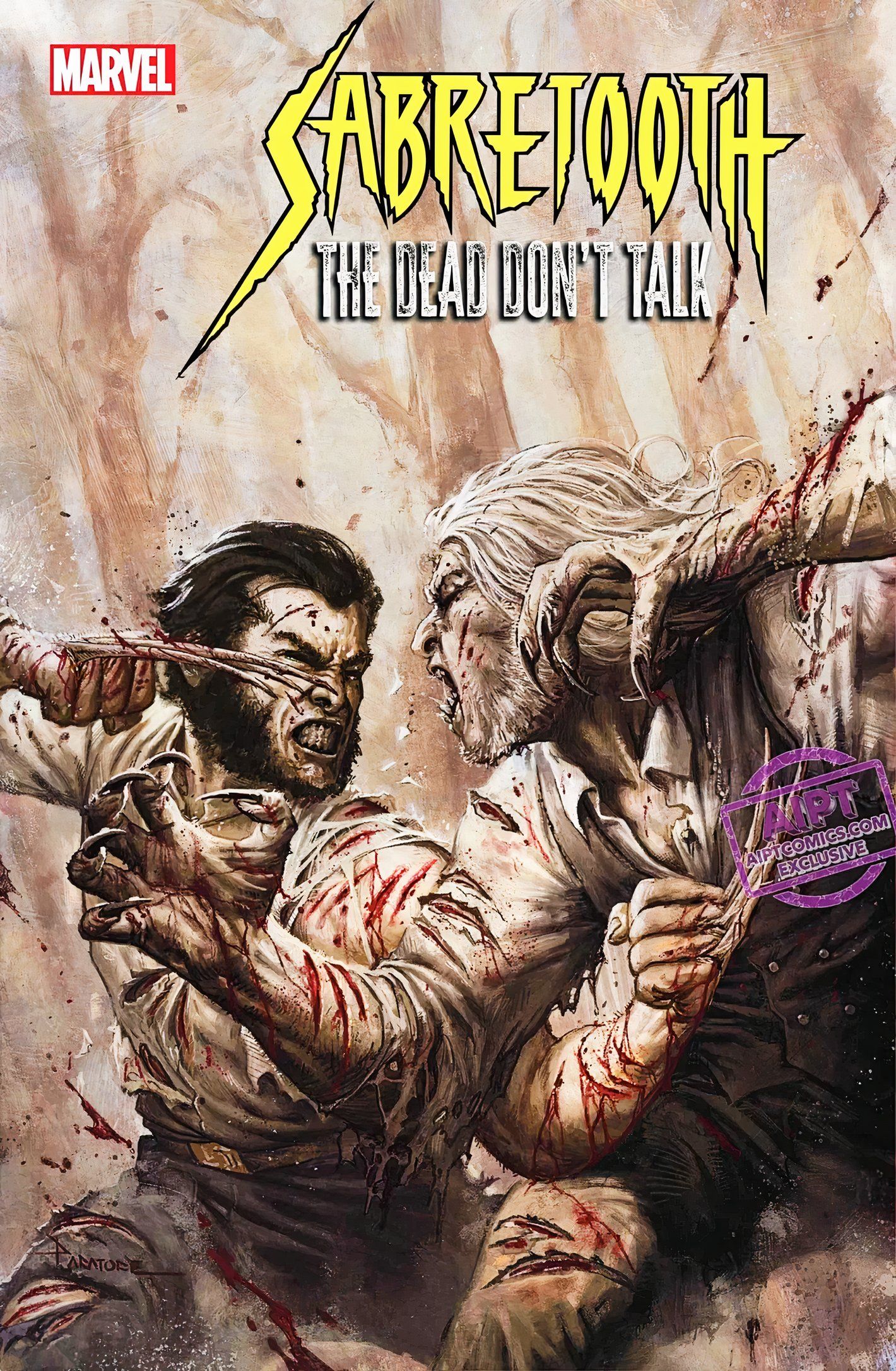 Sabretooth The Dead Don't Talk #1 variant cover, featuring Wolverine and Sabretooth in mid-battle