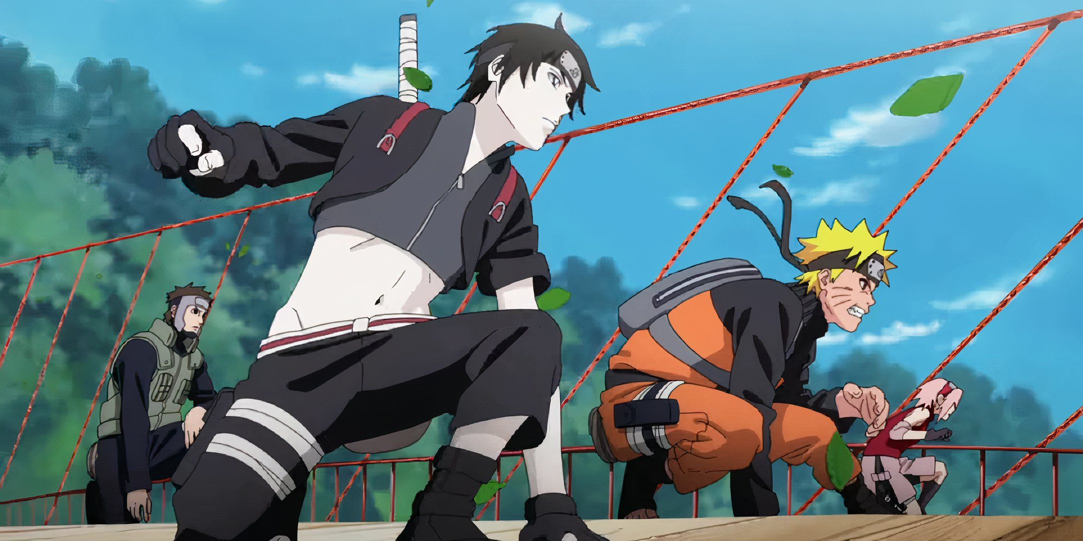sai and naruto on a bridge in naruto