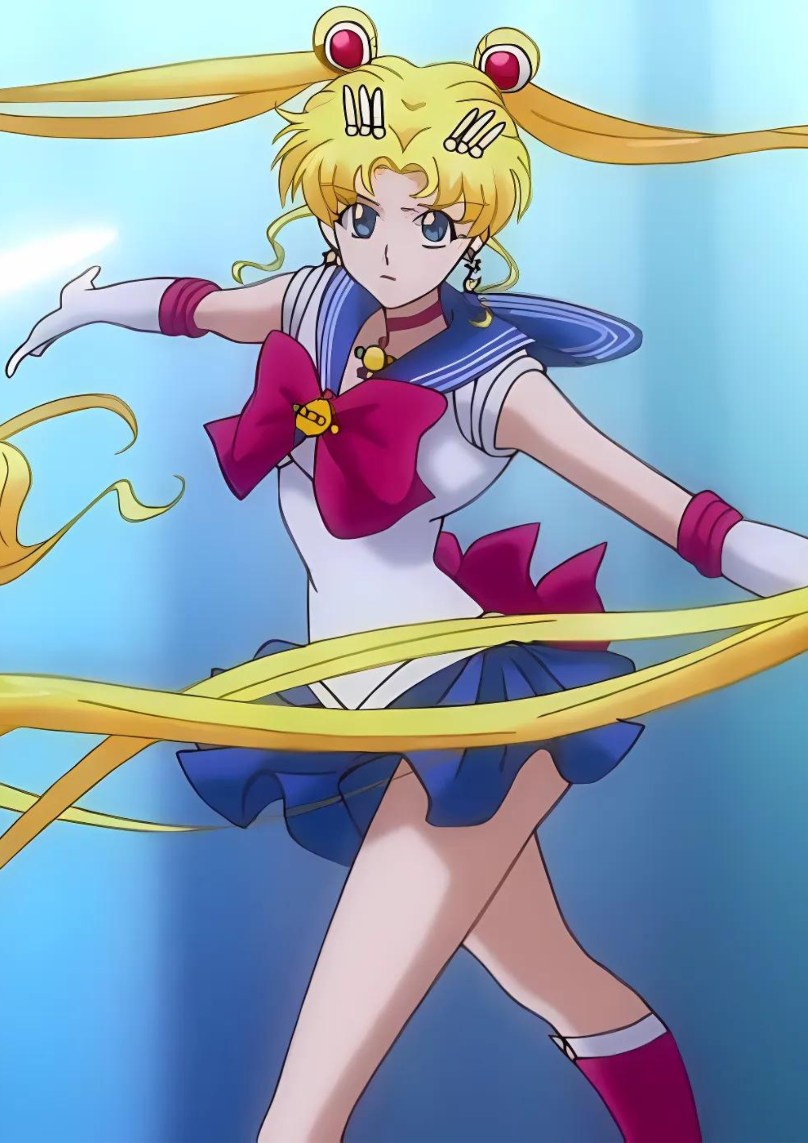 Sailor Moon in Sailor Moon Crystal (2014) in her sailor outfit, in a dynamic fighting pose