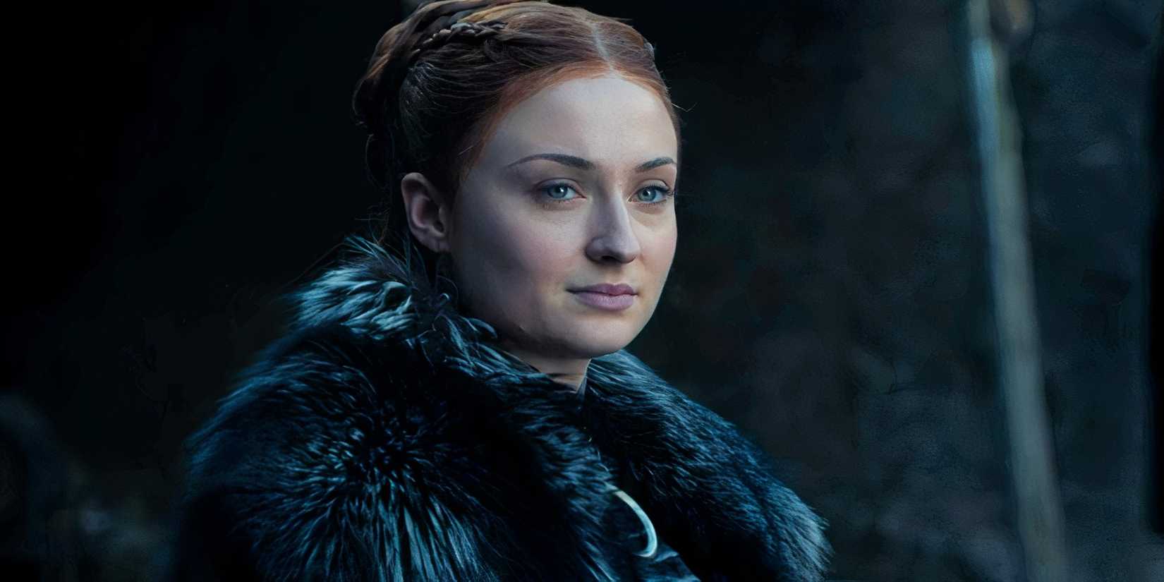 Sansa Stark smiles as she looks at Jaime in Game of Thrones