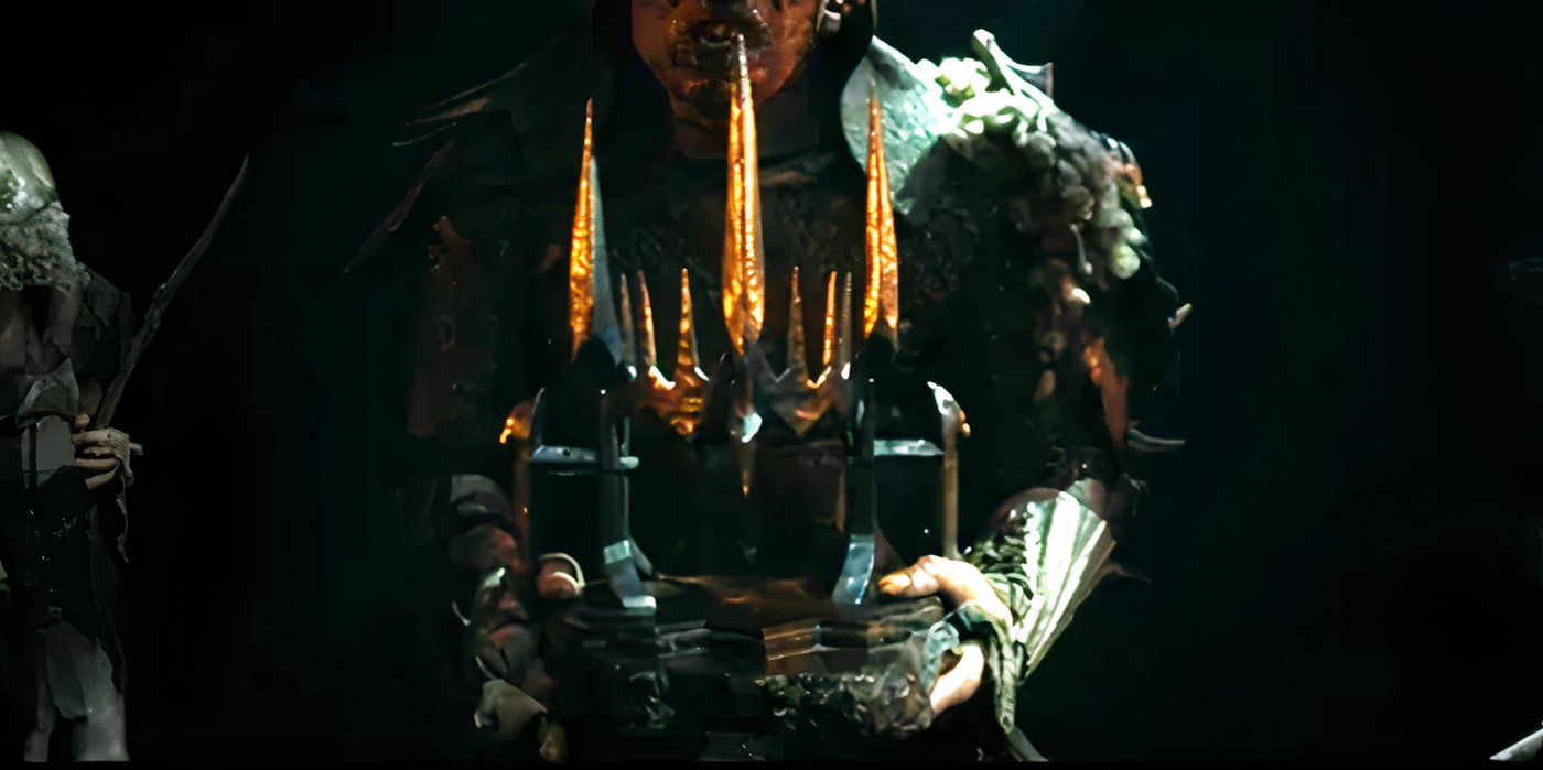 An orc holding Sauron's Crown in The Rings of Power season 2 (2024)