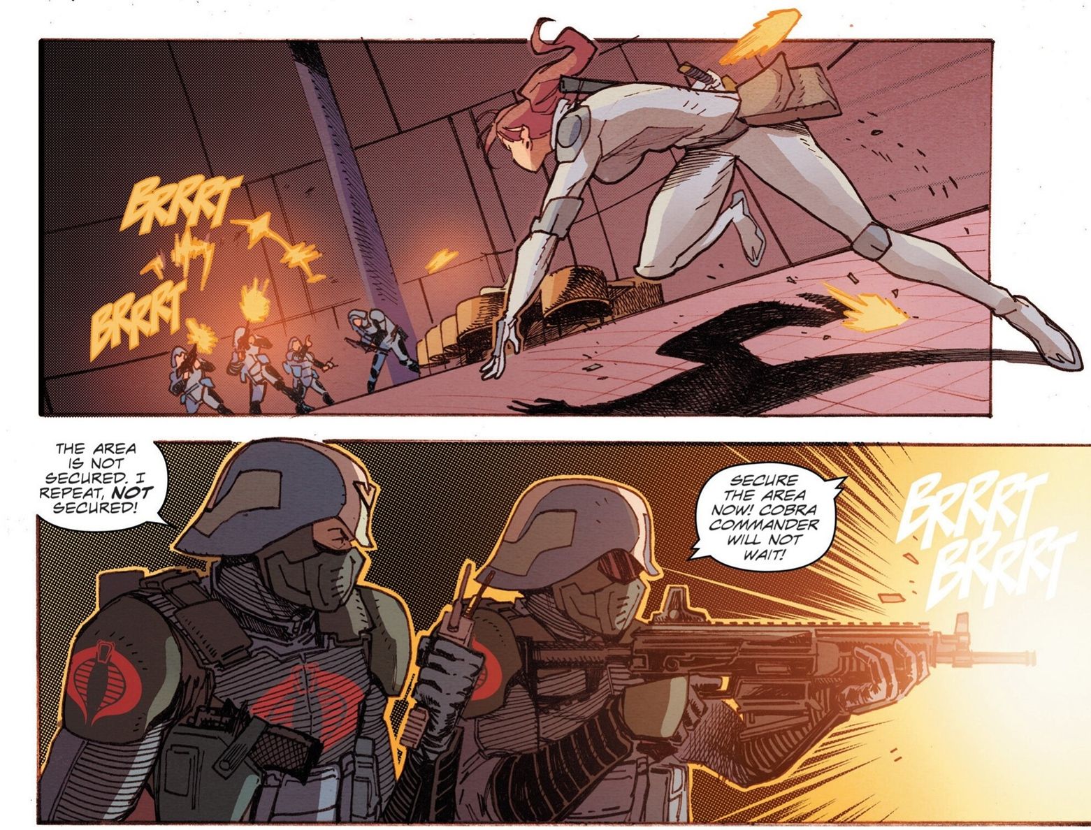 Scarlett #4 Cobra Troopers enter the Sato building to fight Scarlett &amp; the Arashikage