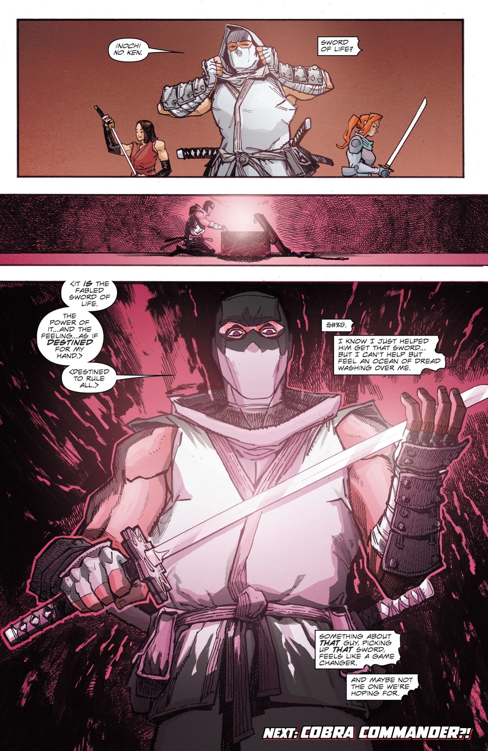 Scarlett #4, Storm Shadow desembala a poderosa espada Inochi No-Ken, ou "Espada da Vida".