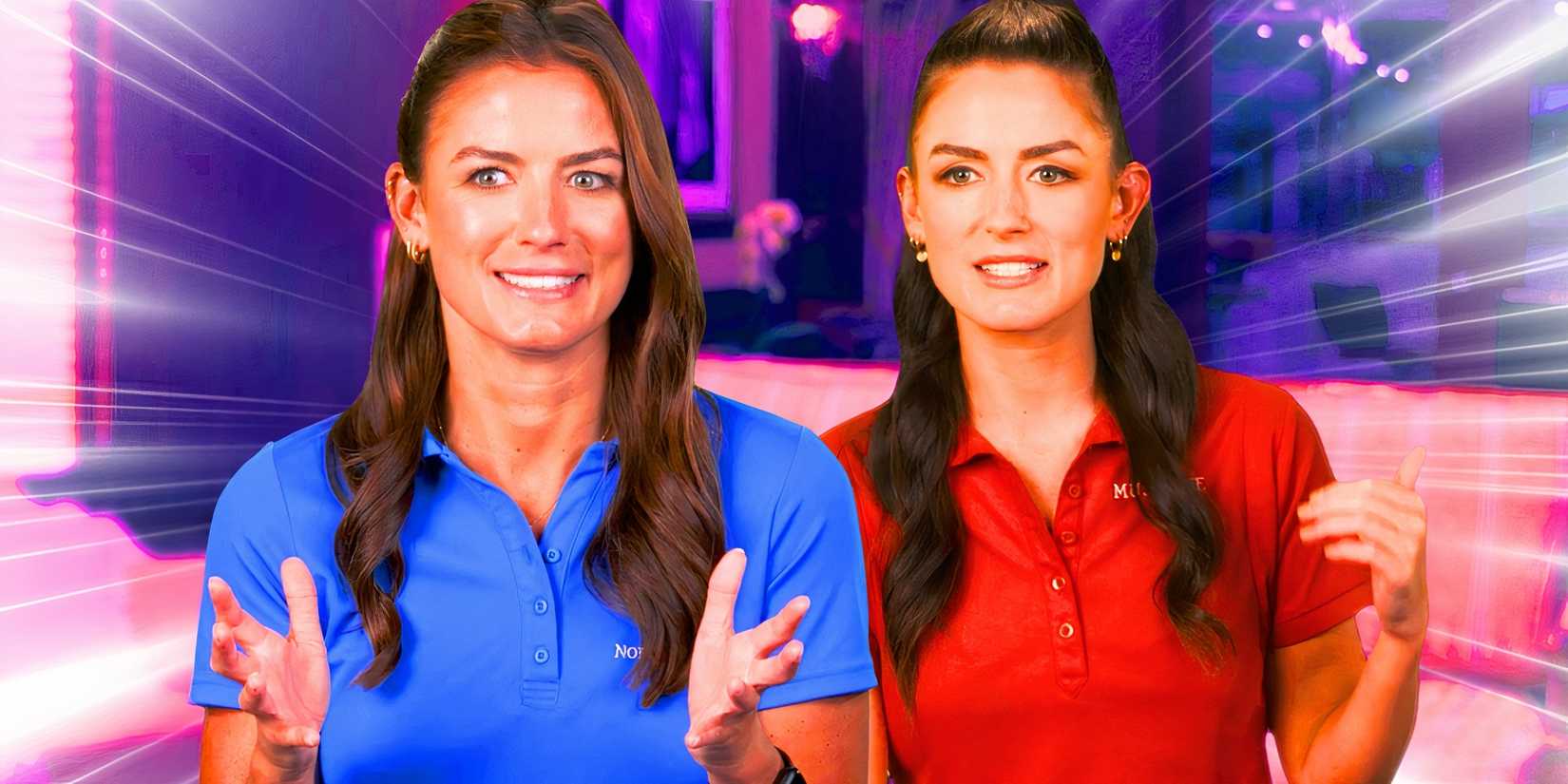 Aesha Scott from Below Deck Med and Down Under in two confessional looks with a blue and red polo
