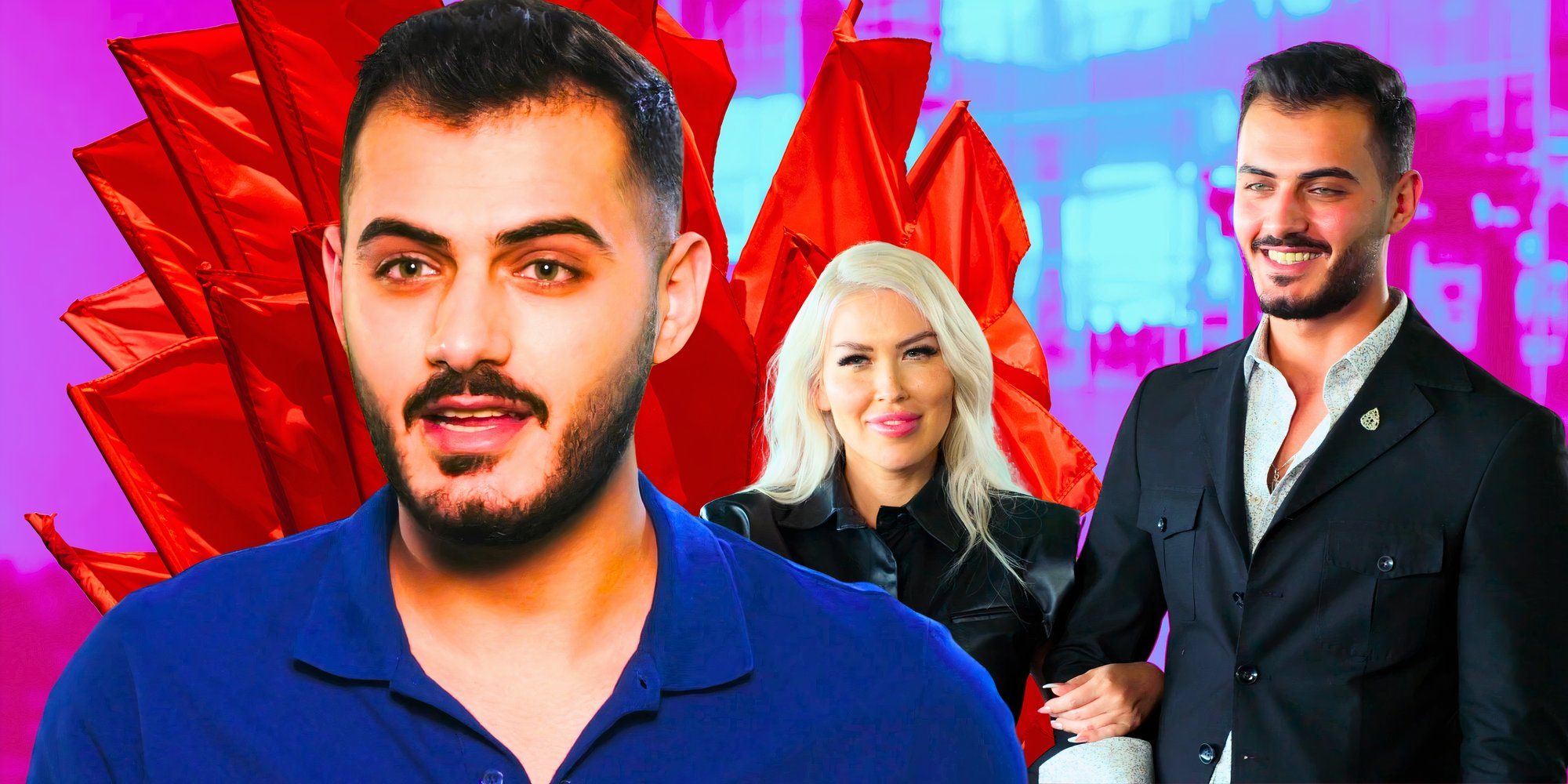 90 Day Fiance's Tigerlily Taylor and Adnan Abdelfattah smiling in montage with red flags