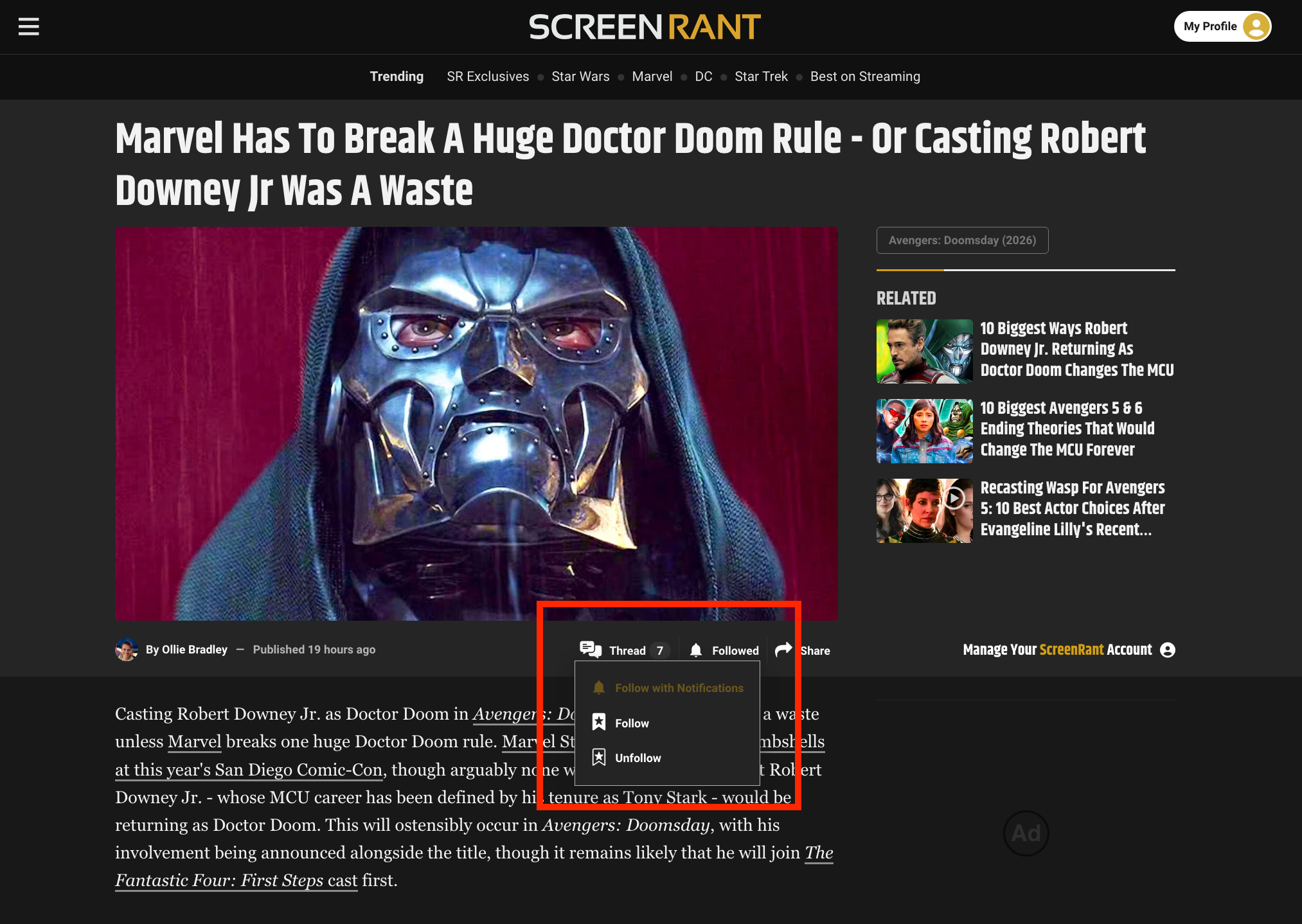 ScreenRant Seguimiento con notificaciones