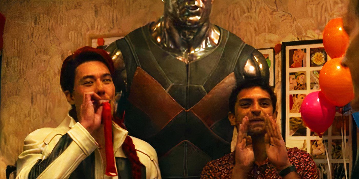 Shatterstar, Colossus and Dopinder at Wade's birthday party in Deadpool & Wolverine