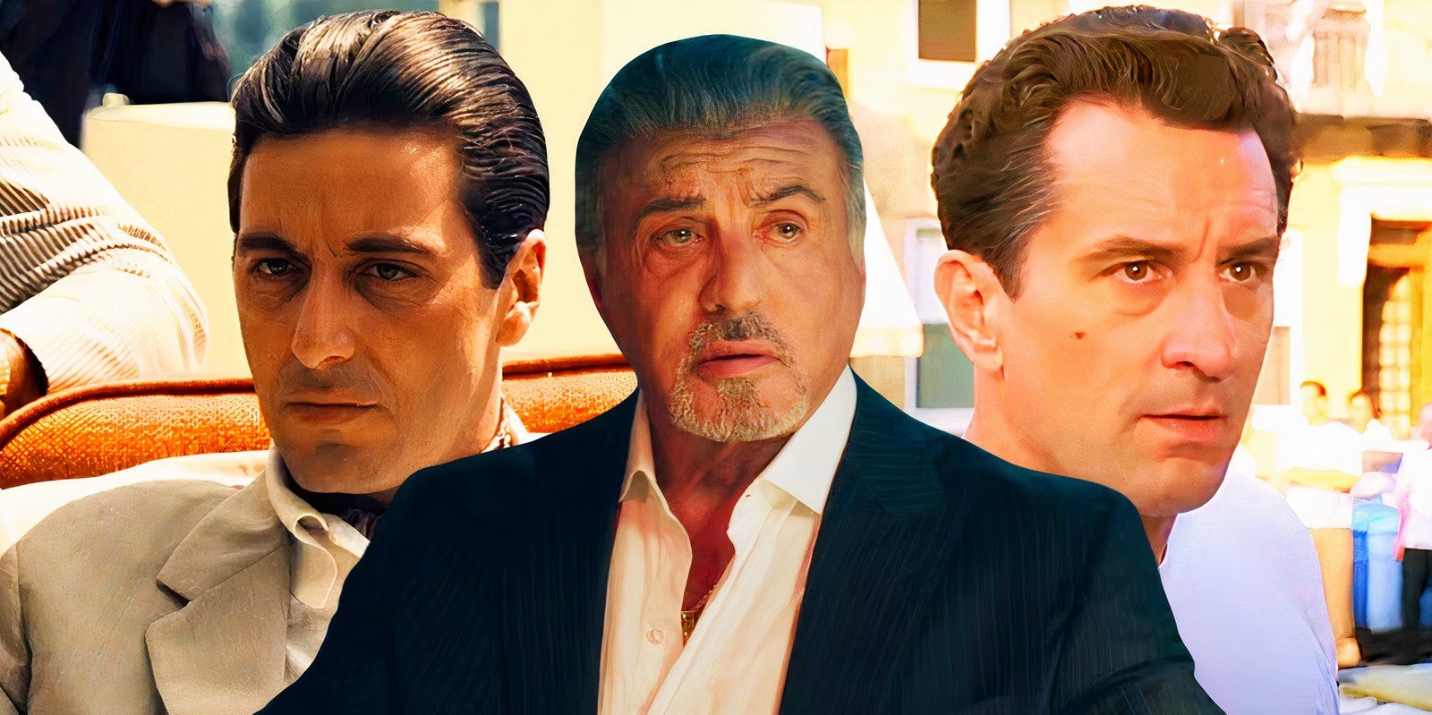 Al Pacino in The Godfather Part II, Sylvester Stallone in Tulsa King and Robert De Niro in A Bronx Tale.