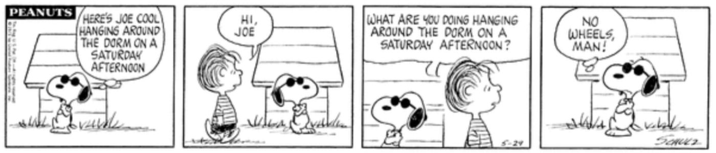 Snoopy como Joe Cool hablando con Linus.