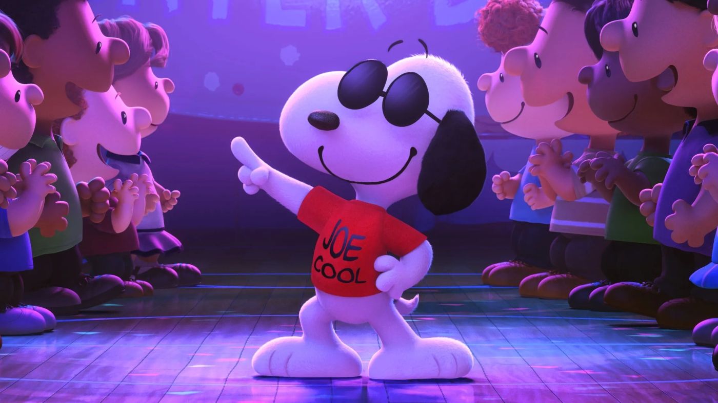 Snoopy as Joe Cool dancing on the dance floor.