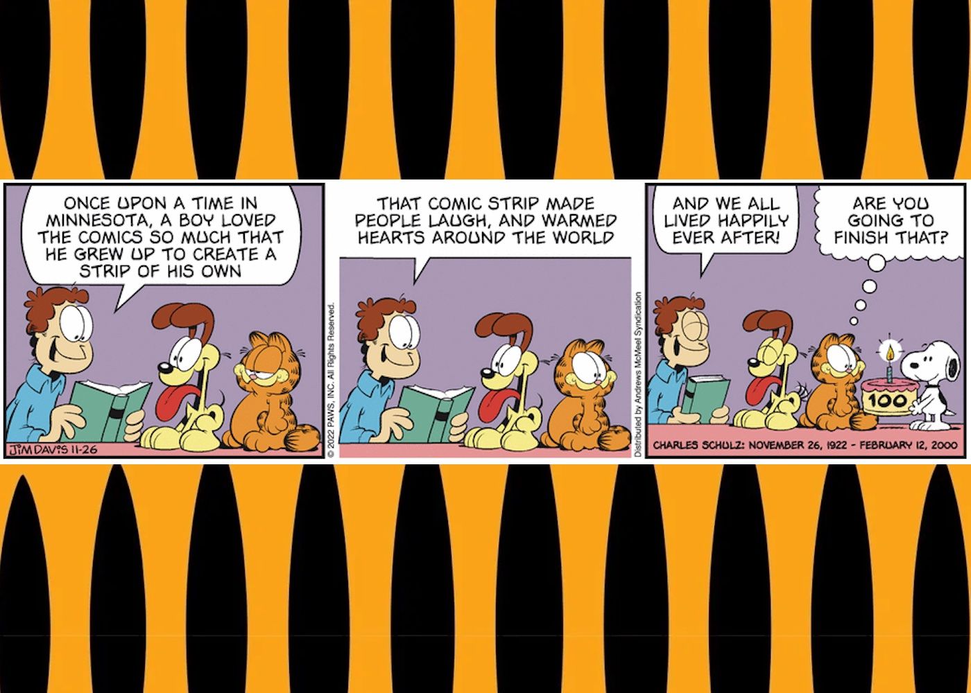 Snoopy shows up in Garfield on Schulz' birthday November 26, 2022