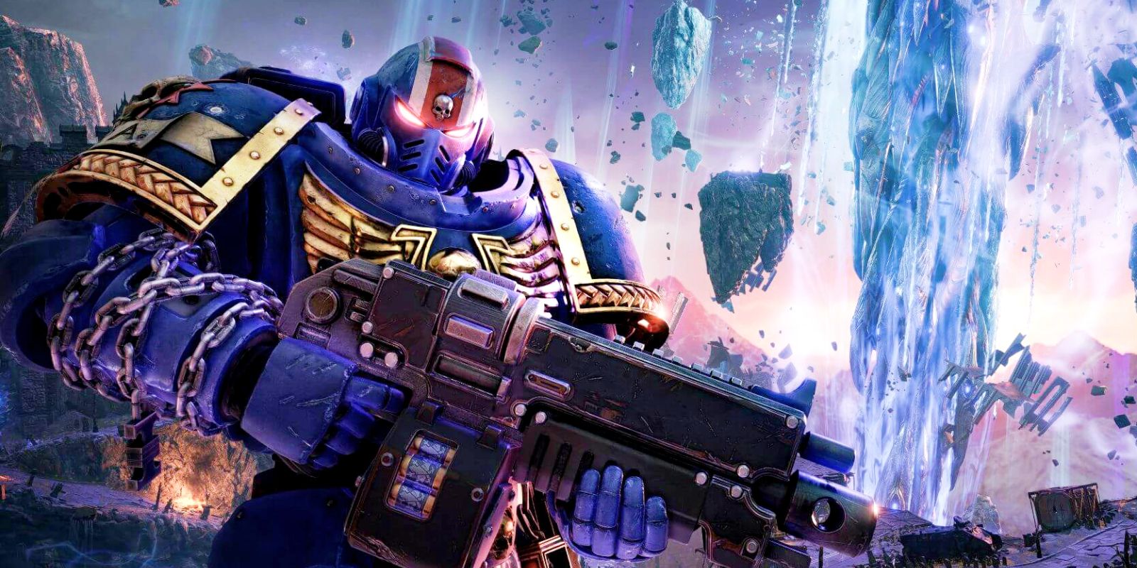 Titus fully armored holing a bolt gun in Warhammer 40K: Space Marine 2.