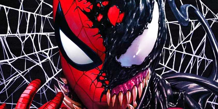 Comic book art: spider-man and venom in half-and-half style