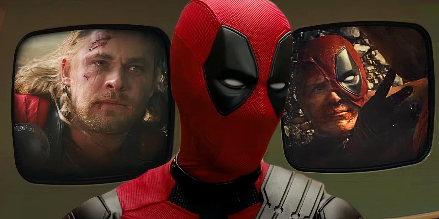 Split image of Deadpool and Thor crying