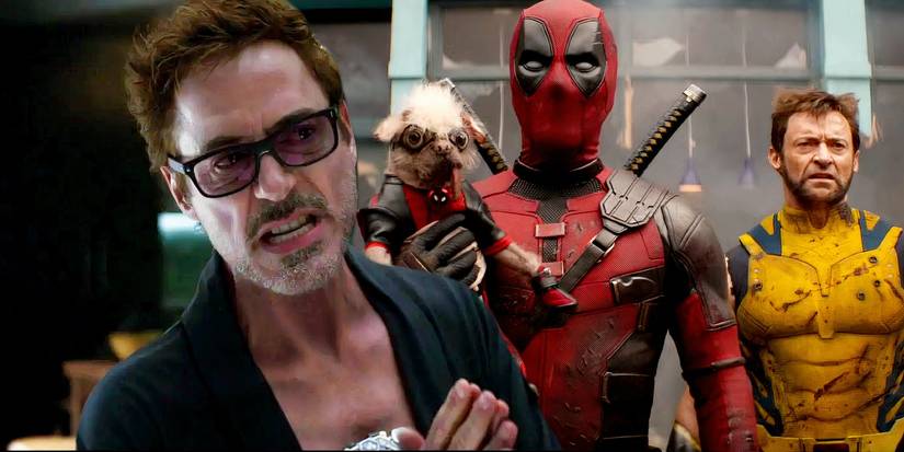 Split image of Deadpool & Wolverine and Iron Man angry in Endgame