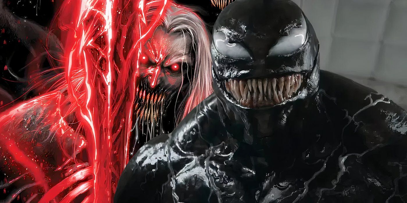 Imagem dividida de Knull com All-Black e Venom em Venom 3