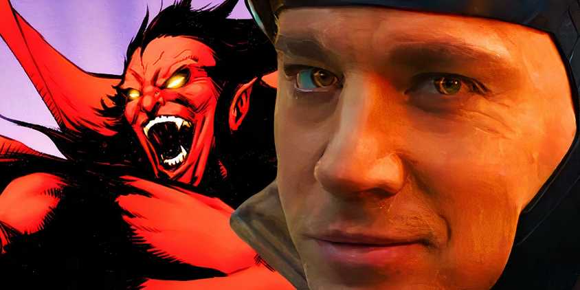 Split image of Mephisto laughing in marvel comics and channing tatum's gambit smirking in deadpool & wolverine