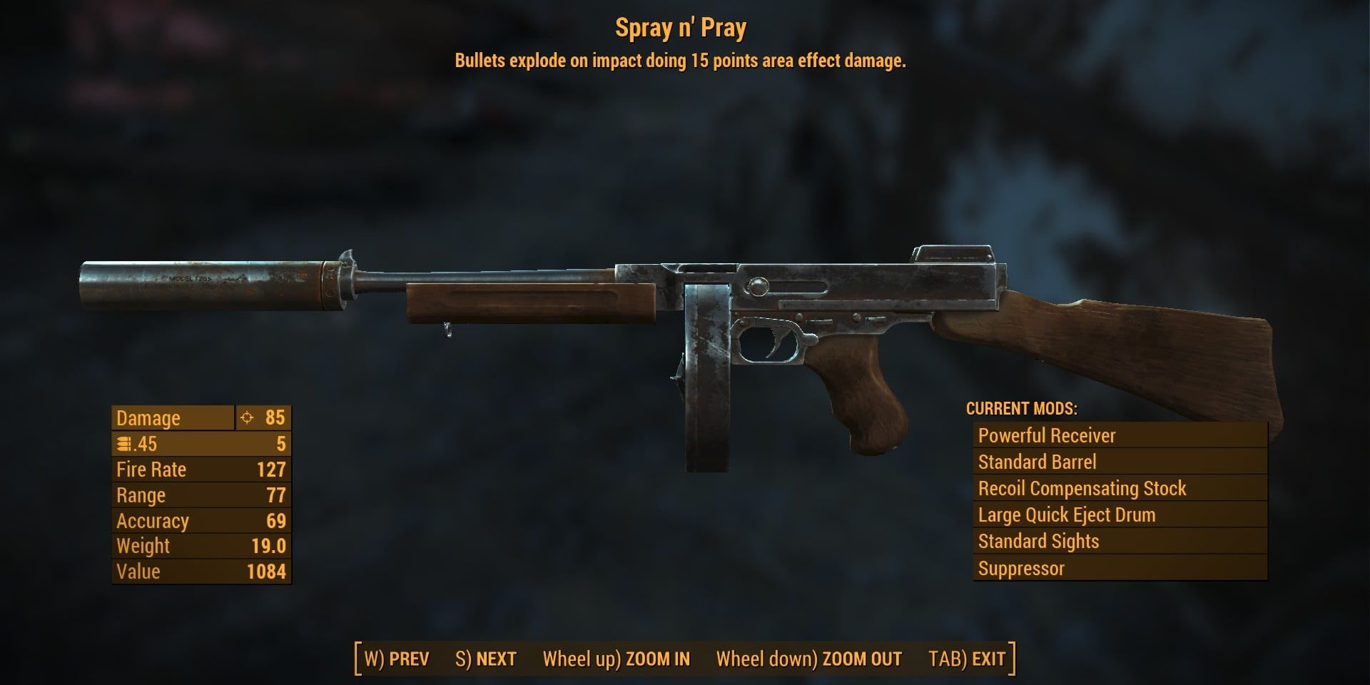 La pistola Spray n' Pray di Fallout 4.