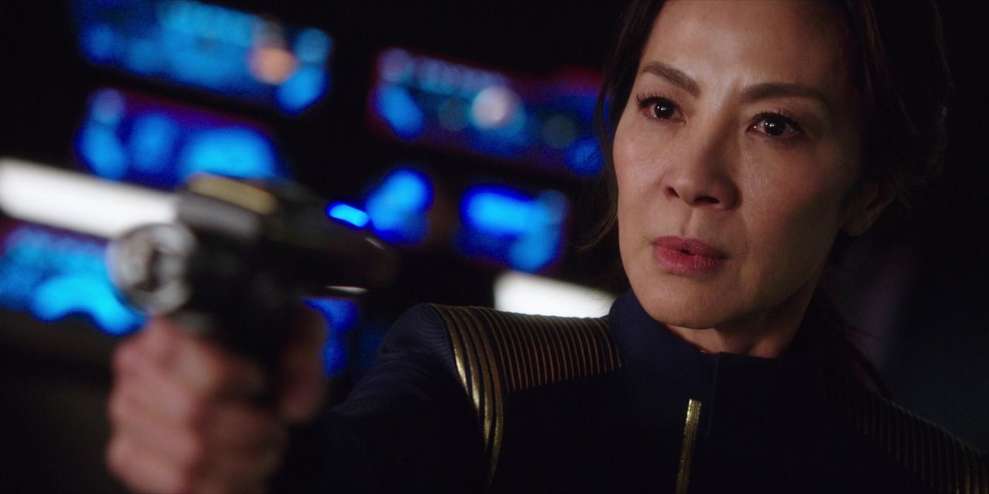 Captain Georgiou pulls her weapon in Star Trek Discovery Vulcan Hello 