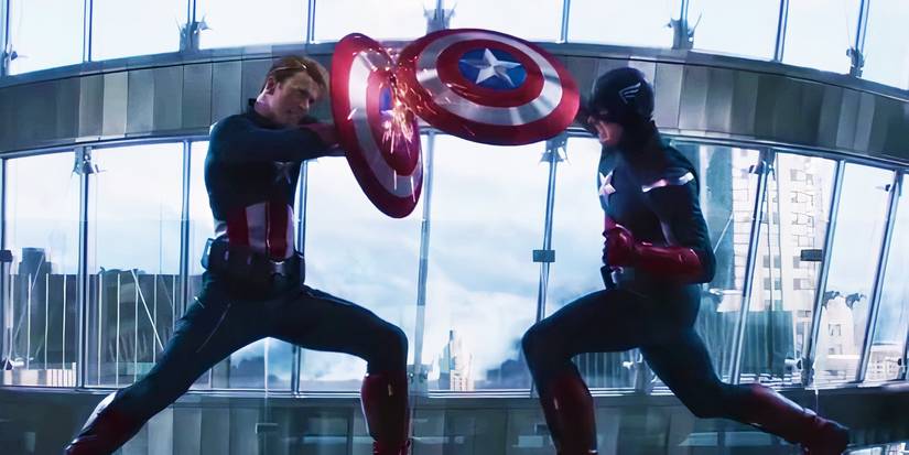 Steve Rogers fighting 2012's Captain America in Avengers Endgame