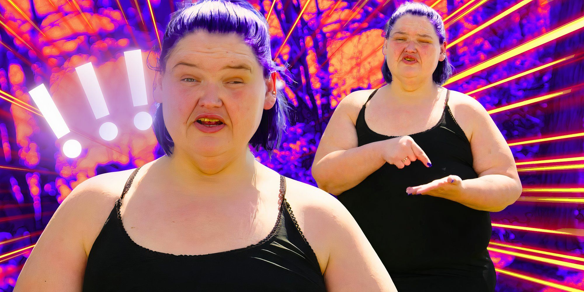 1000-lb Sisters - montage of Amy Slaton with purple hair and a black tank top