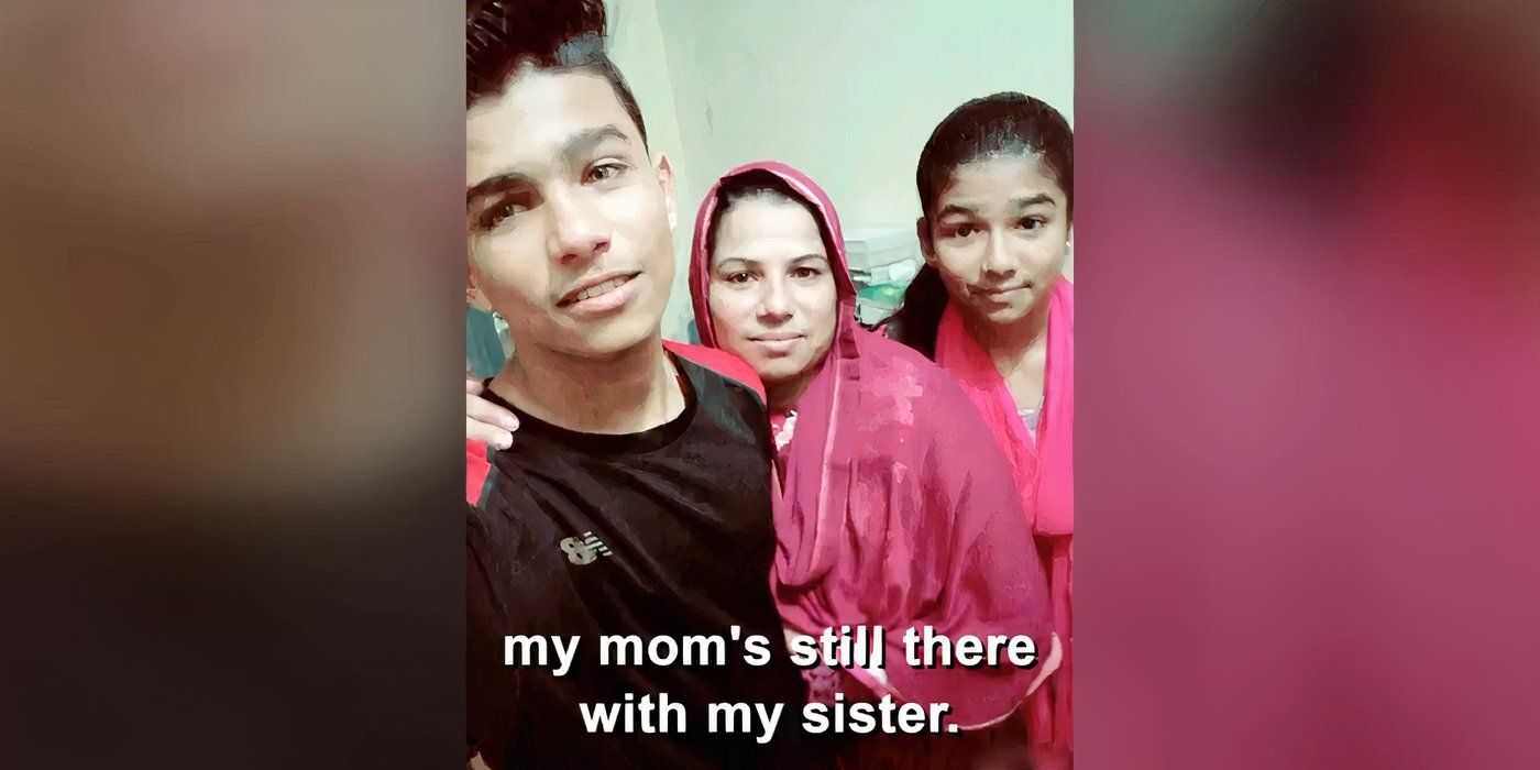 Sunny in 90 Day Fiance taking selfie with his mom and sister