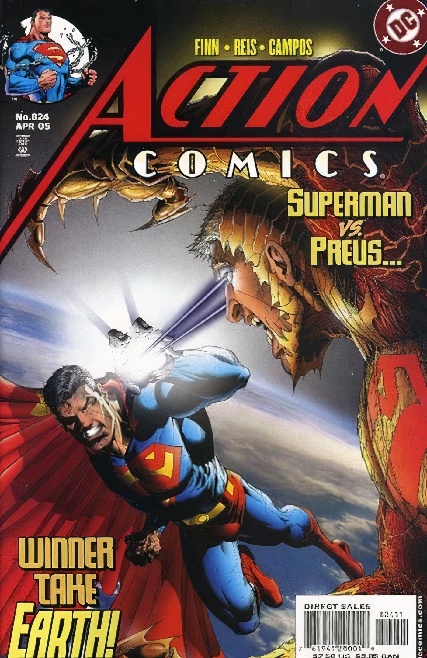 Capa de quadrinhos: Superman luta contra Preus, que usa energia de luz negra em vez de visão de calor.