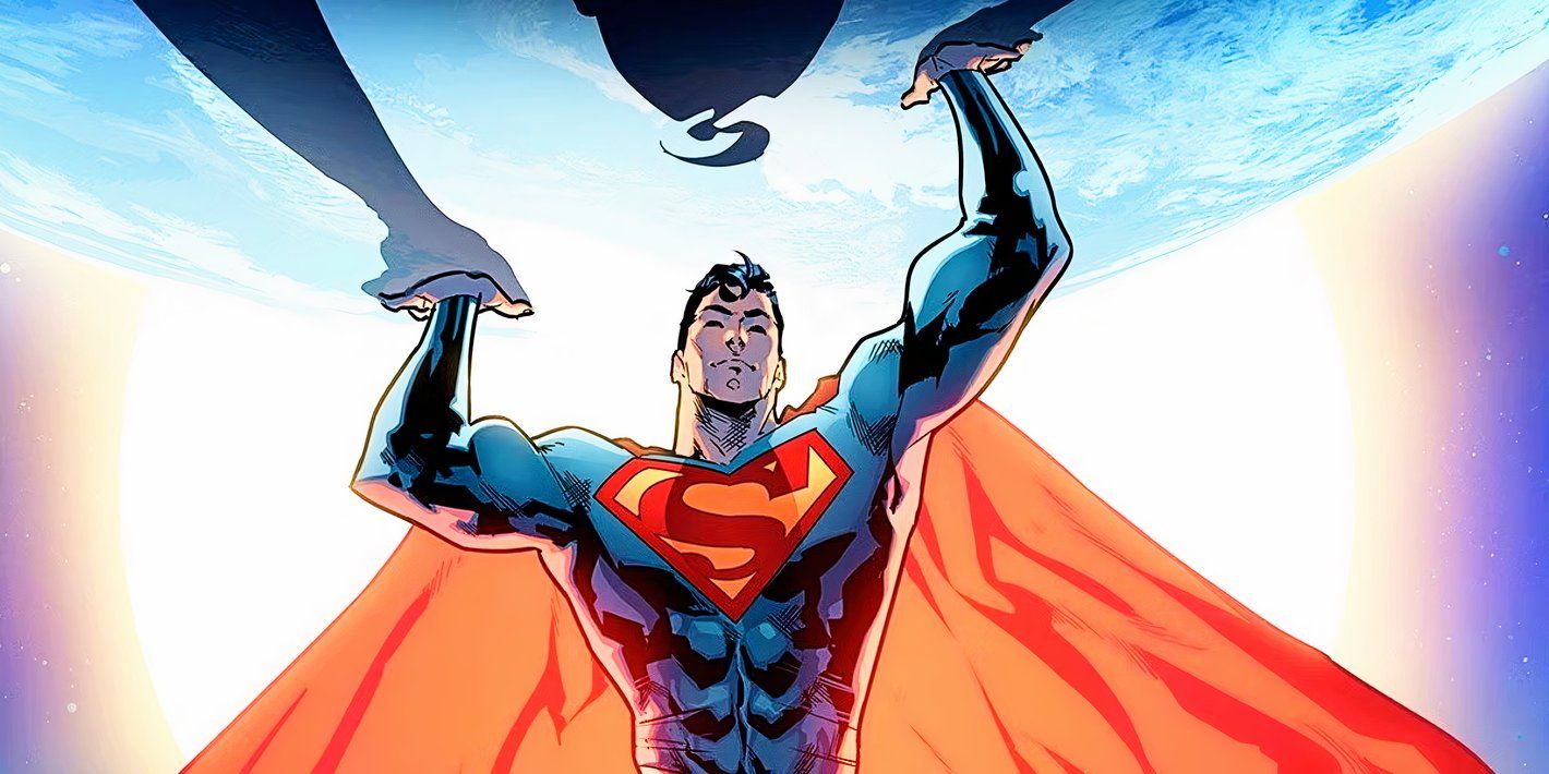 Arte em quadrinhos: Superman sustentando a Terra como o deus grego Atlas.