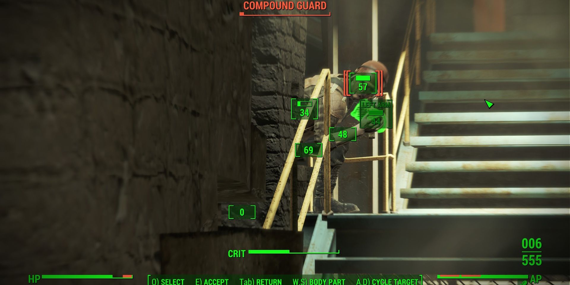 Cibler un ennemi à l'aide du VATS dans Fallout 4.