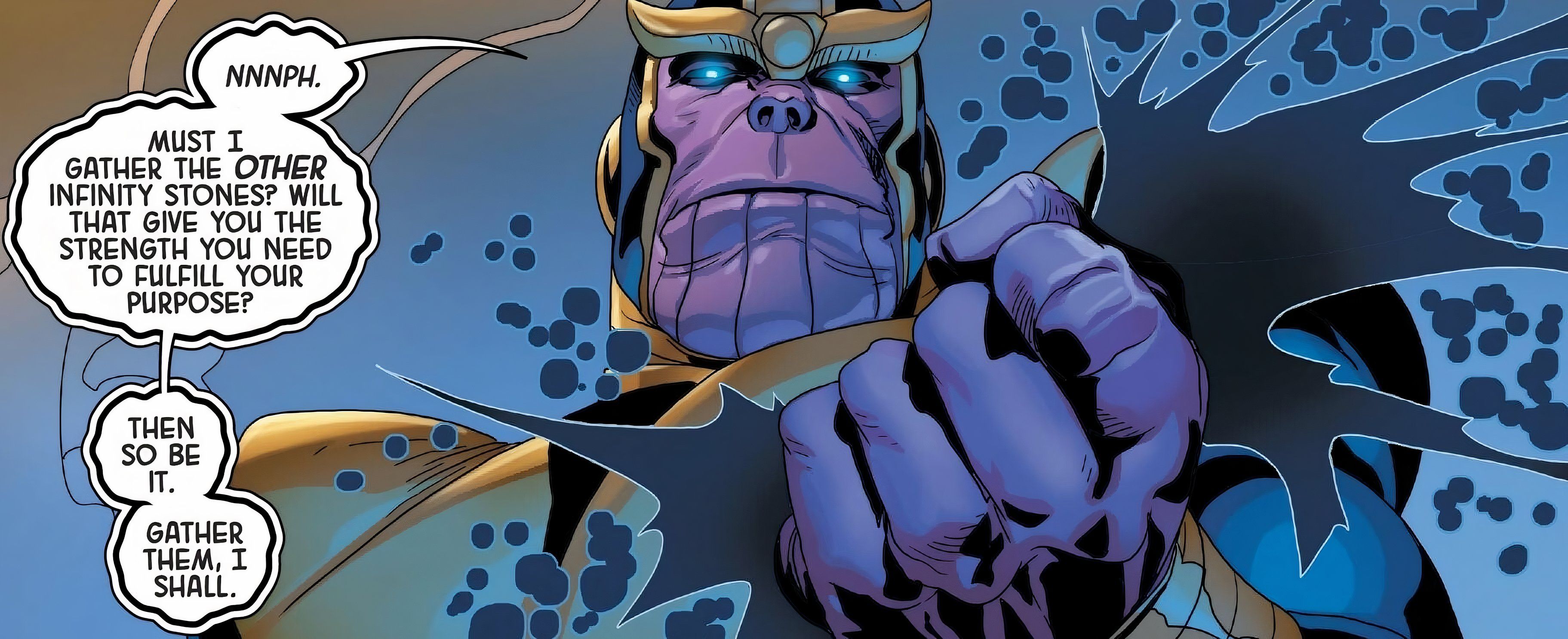 Para controlar sua nova Pedra do Infinito, a Pedra da Morte, Thanos promete recriar a Manopla do Infinito.