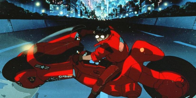 Akira sliding on his motocycle in Akira (1988)