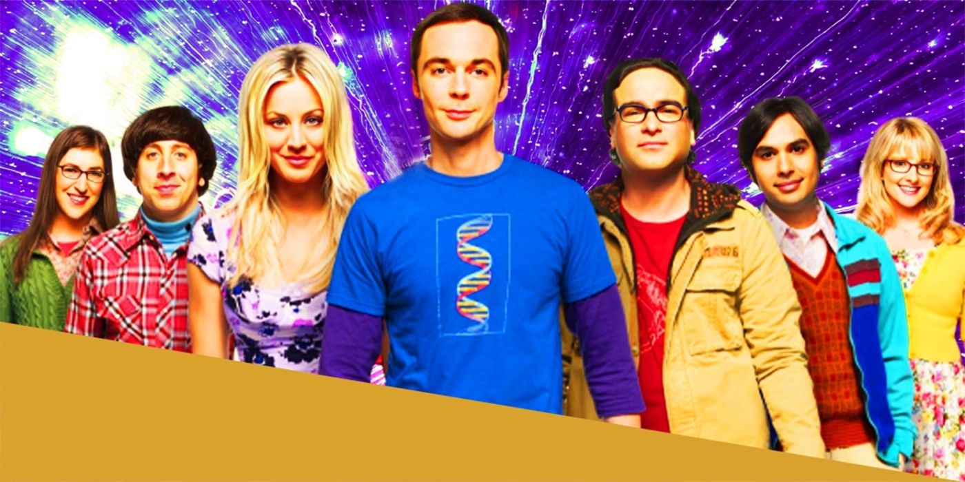 The Cast of the Big Bang Theory in Front of a Space Background