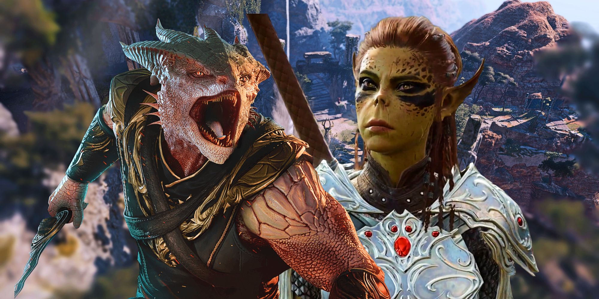 The Dark Urge roars while Lae&rsquo;zel looks on in a screenshot from Baldur&rsquo;s Gate 3.