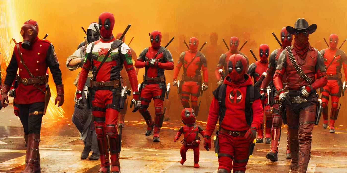 The Deadpool Corps coming through the portal in Deadpool & Wolverine