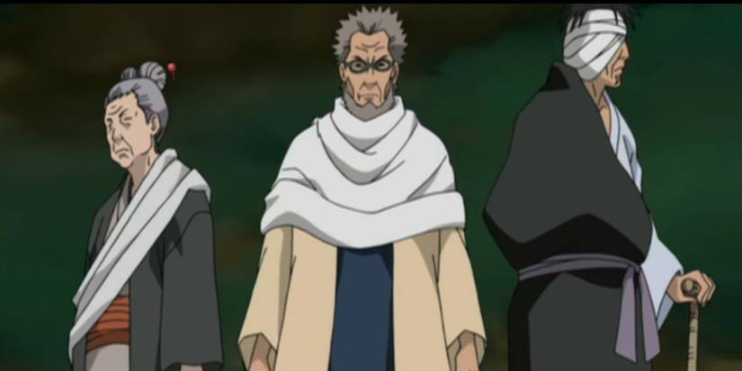The Elders and Danzo standing side by side in one of Naruto's scenes, implying they are allies.