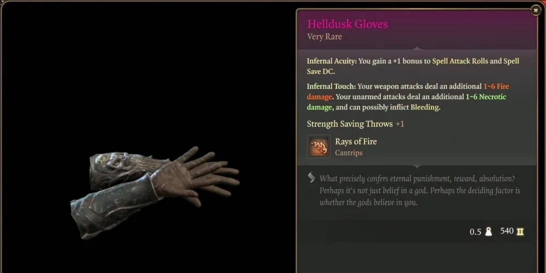 Guantes infernales en Baldur's Gate 3