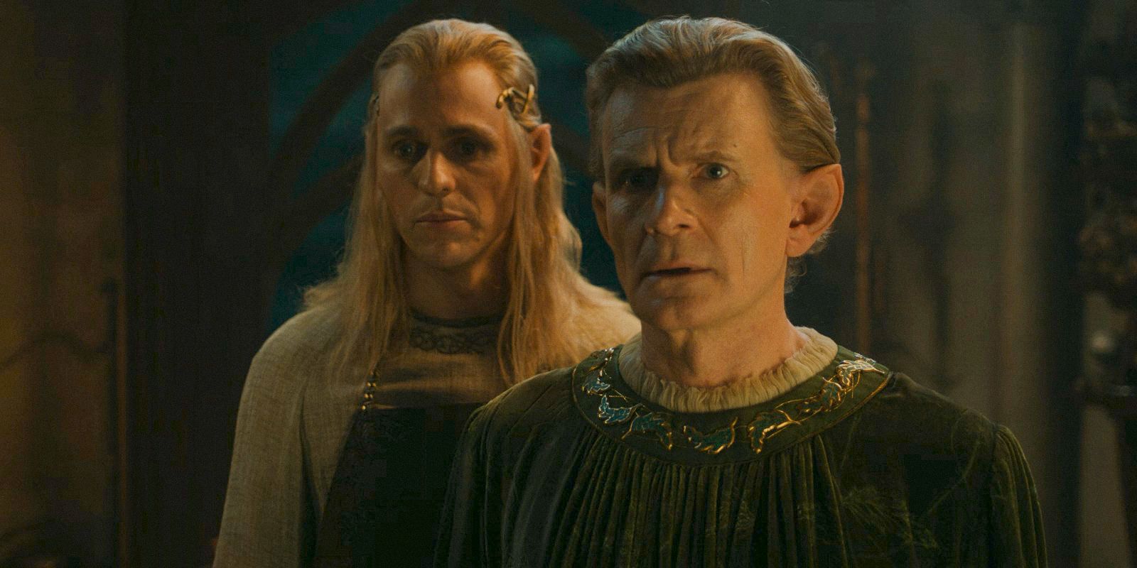 Sauron (Charlie Vickers) manipulating Celebrimbor (Charles Edwards) in his plan to forge more rings in The Lord of the Rings: The Rings of Power Season 2 Episode 5