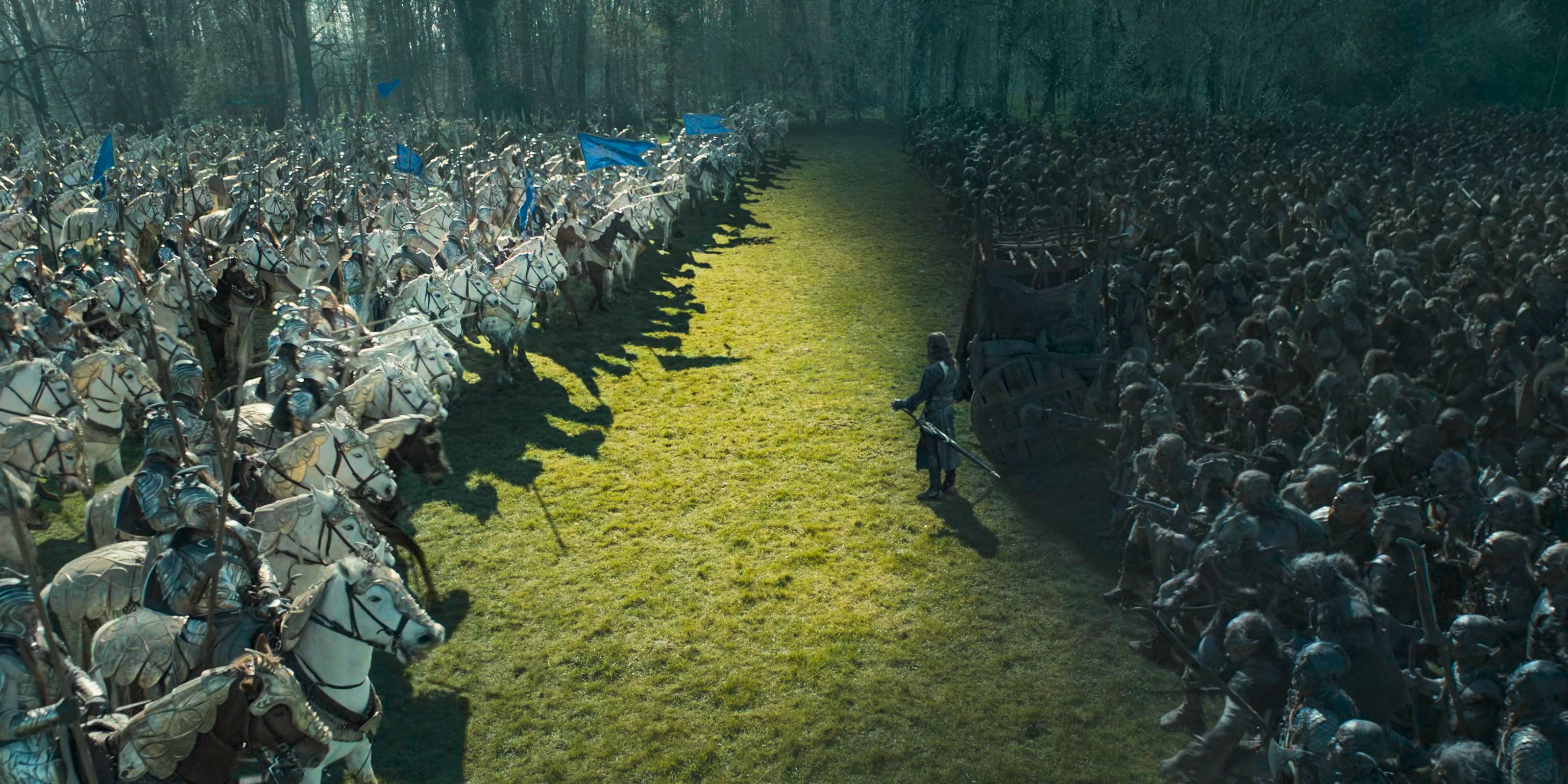 The army of elves facing Adar's army of orcs in The Lord of the Rings: The Rings of Power Season 2 Episode 7