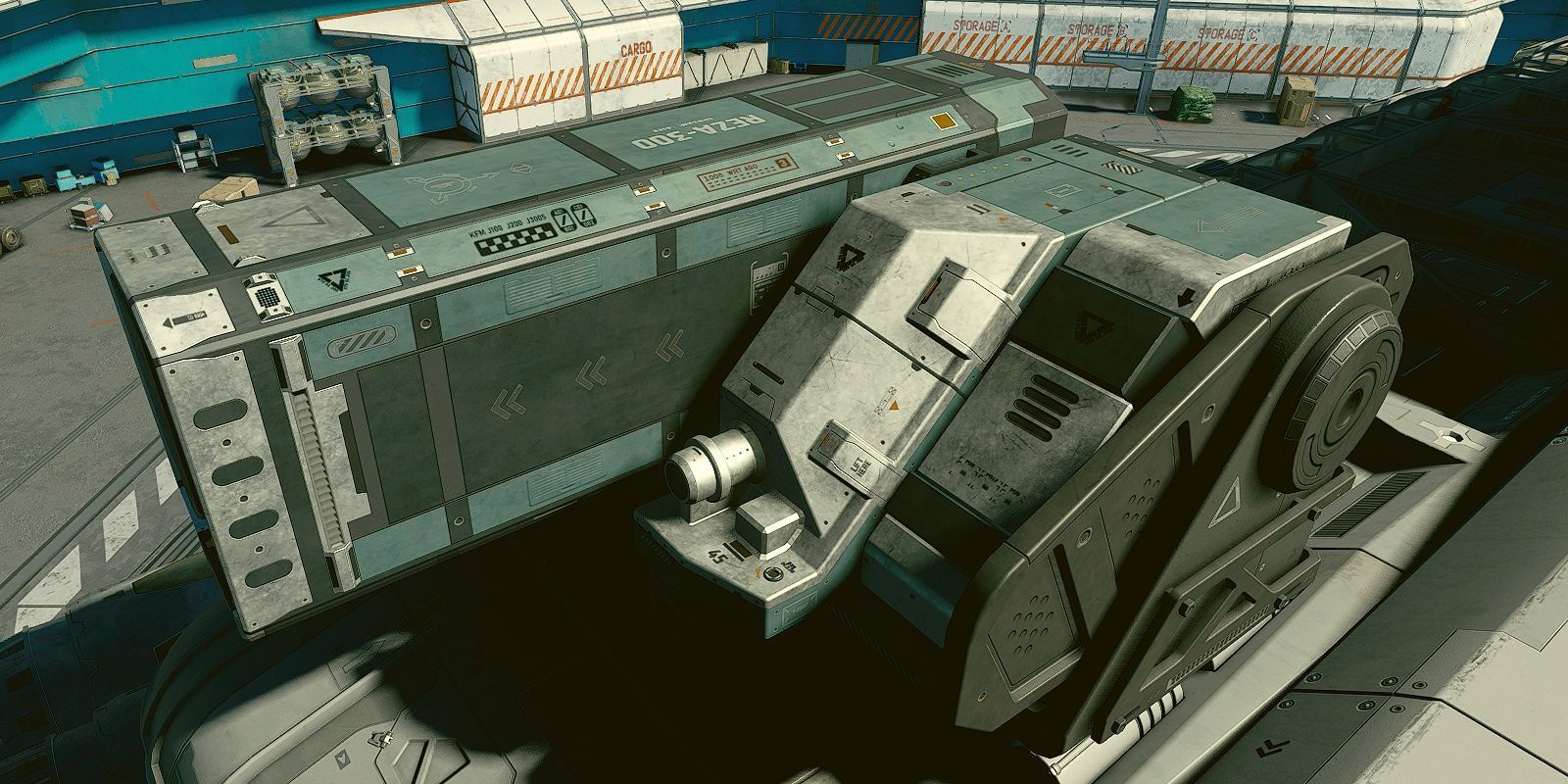 The Reza 300 pHz SX Pulse Laser Turret on the side of a ship in Starfield.