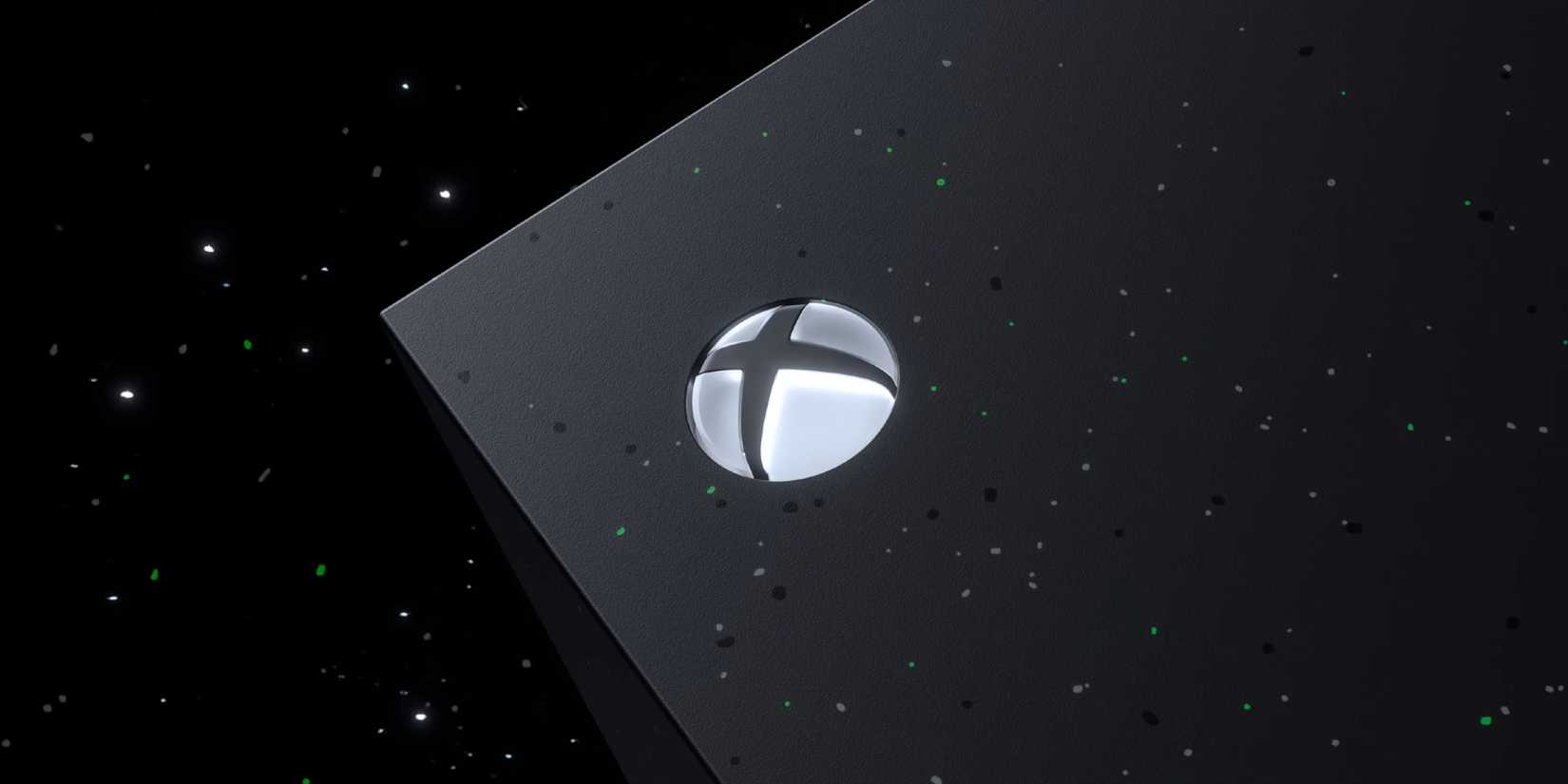 The Top Corner Of A Black Xbox Series X Console With Green And White Sparks On A Black Background