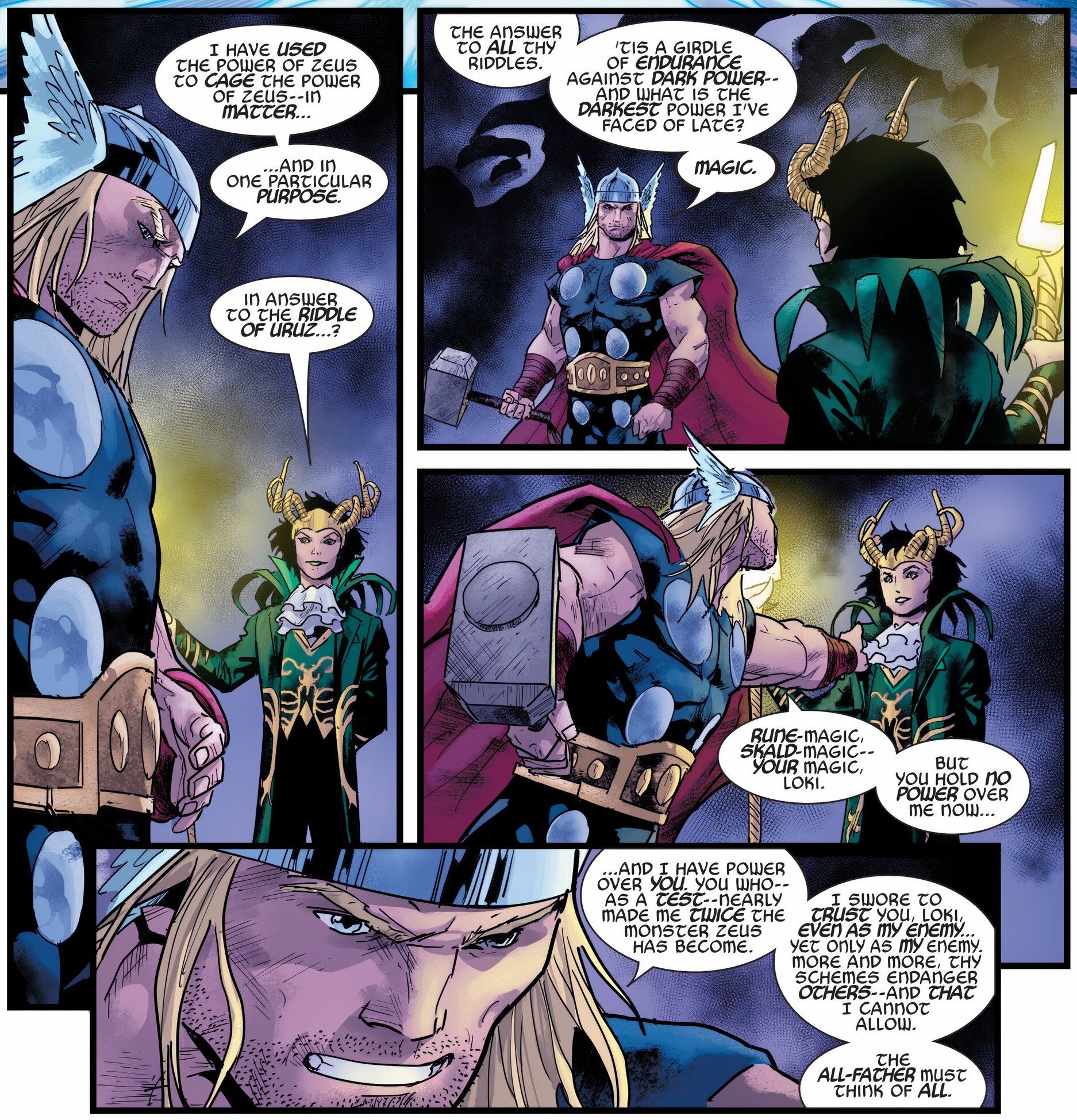 Thor repreende Loki por ter feito Thor suportar os testes de dignidade.