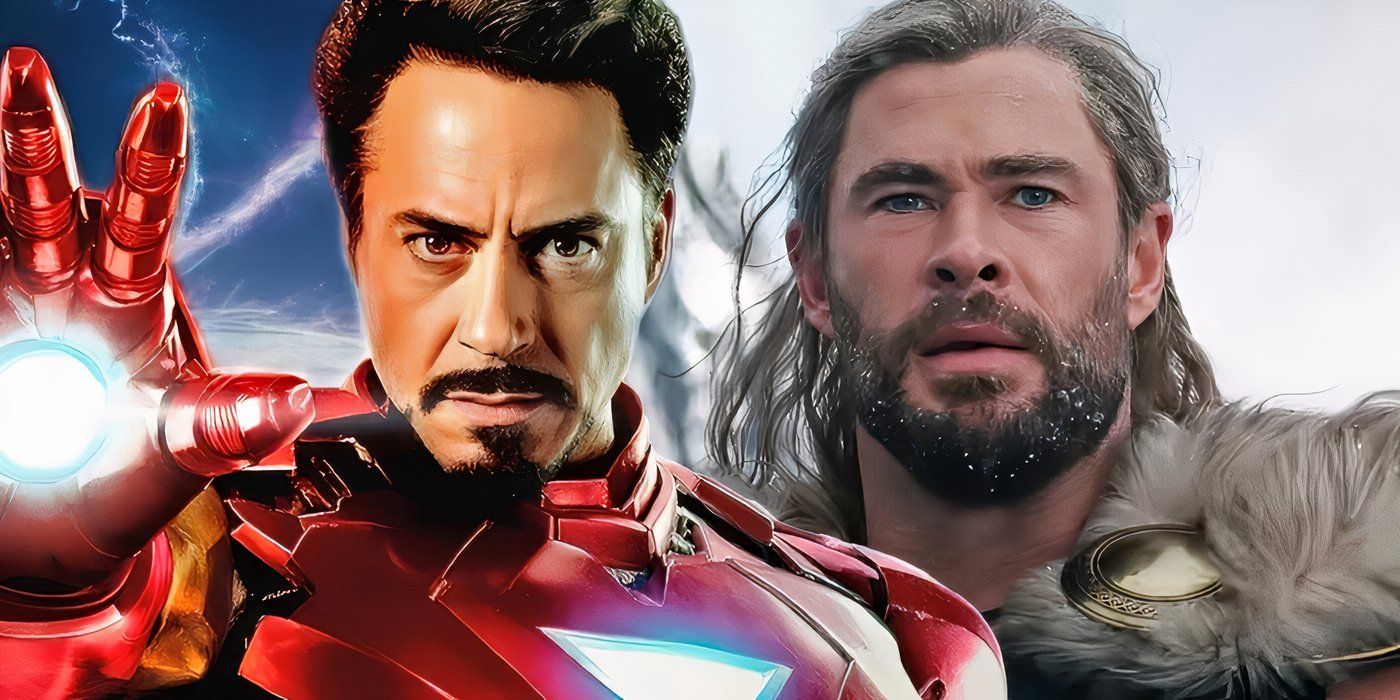 MCU Iron Man con Thor detrás de él.