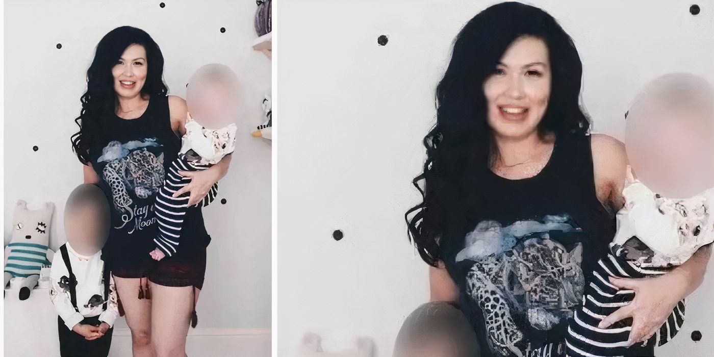 Tigerley Taylor en la sesión de fotos de 90 días de boda con cabello negro y niños