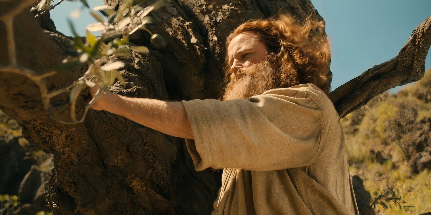 Tom Bombadil calming down the Ironwood Tree in Rings of Power season 2 (2024)