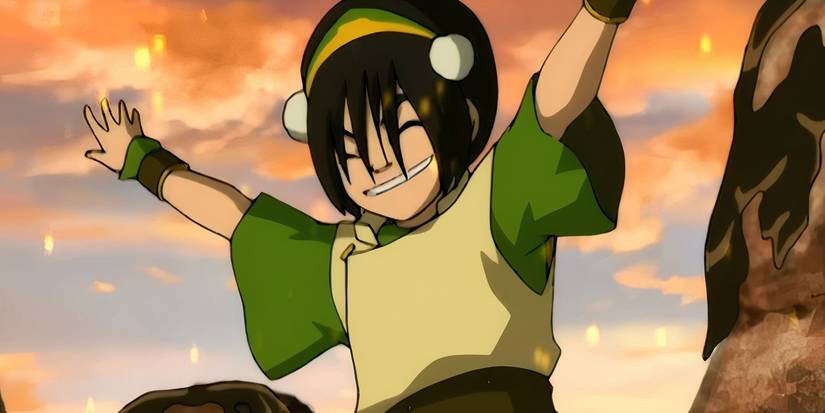 Toph raising her arms while earthbending in Avatar The Last Airbender