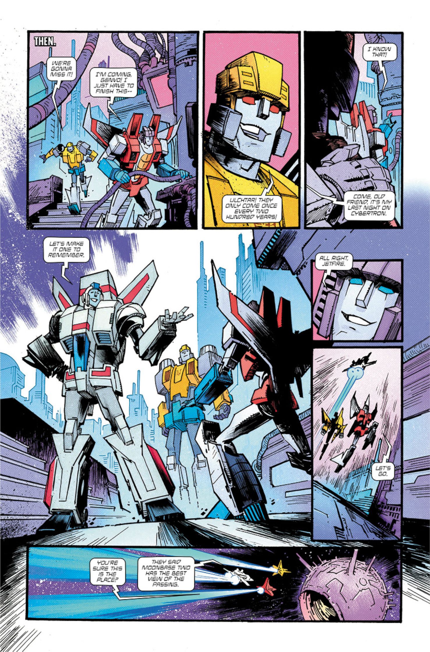 Transformers # 13 Preview pág. 2 Genvo e Jetfire pegam Starscream para ver algo no Cybertron