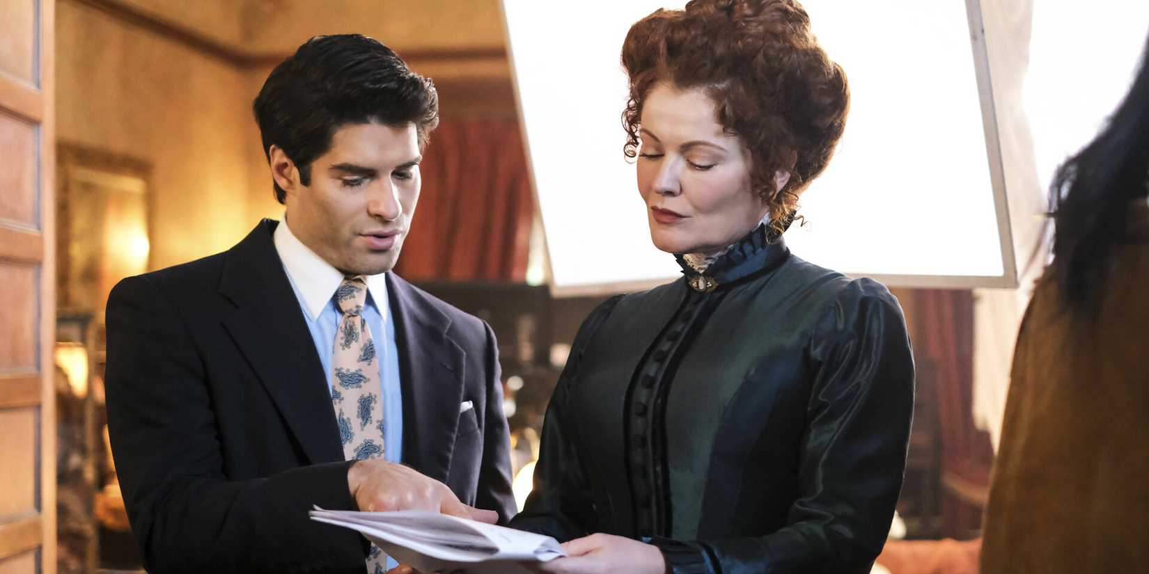 Trevor and Hetty reading a script in Ghosts