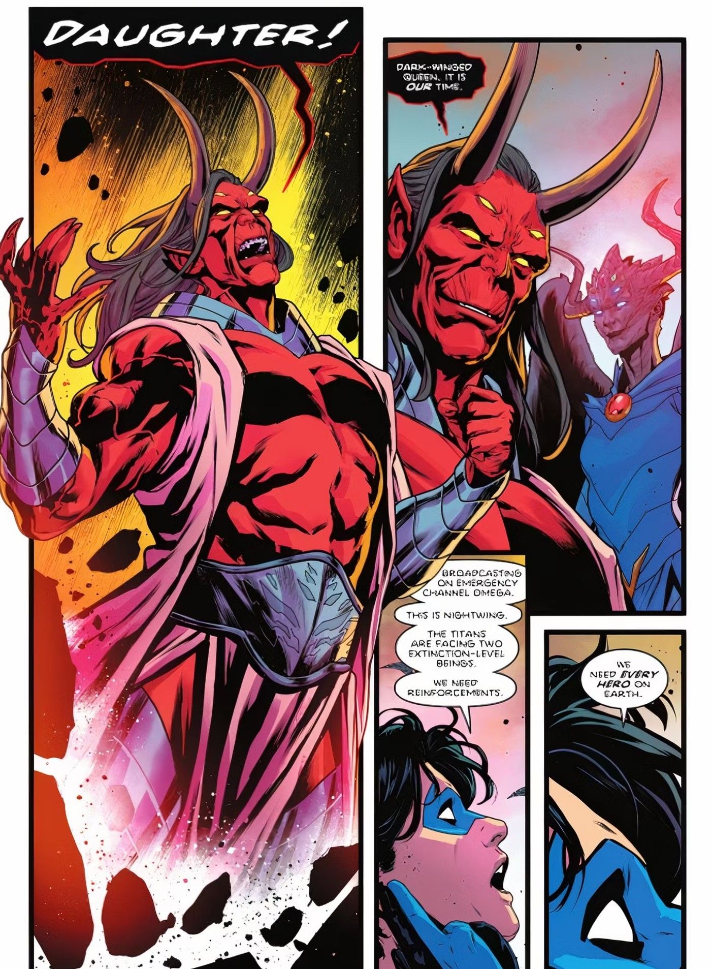 Trigon surge y Nightwing convoca a los héroes del mundo.