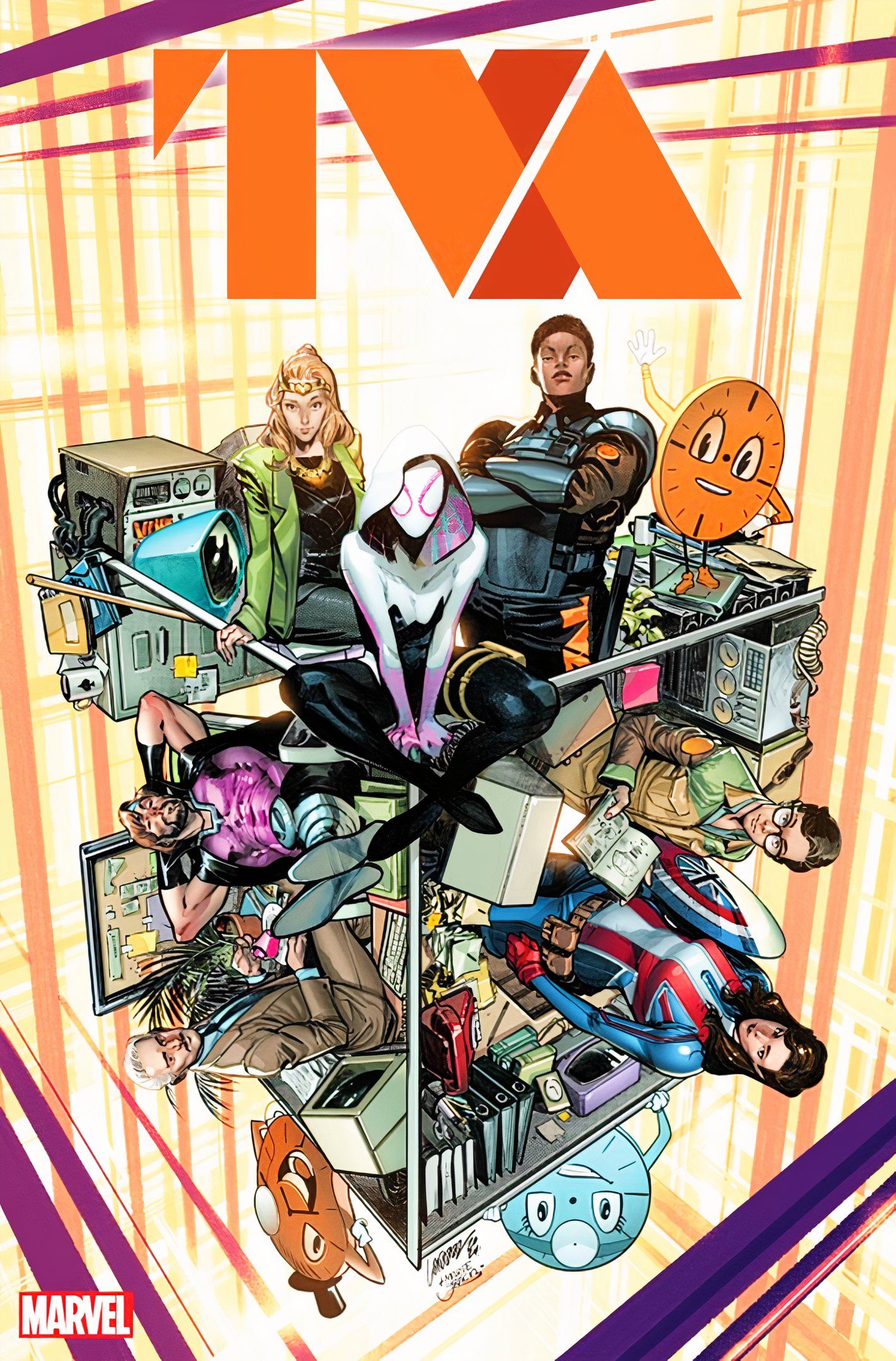 TVA #1 cover, featuring Spider-Gwen, Miss Minutes, and other cast members