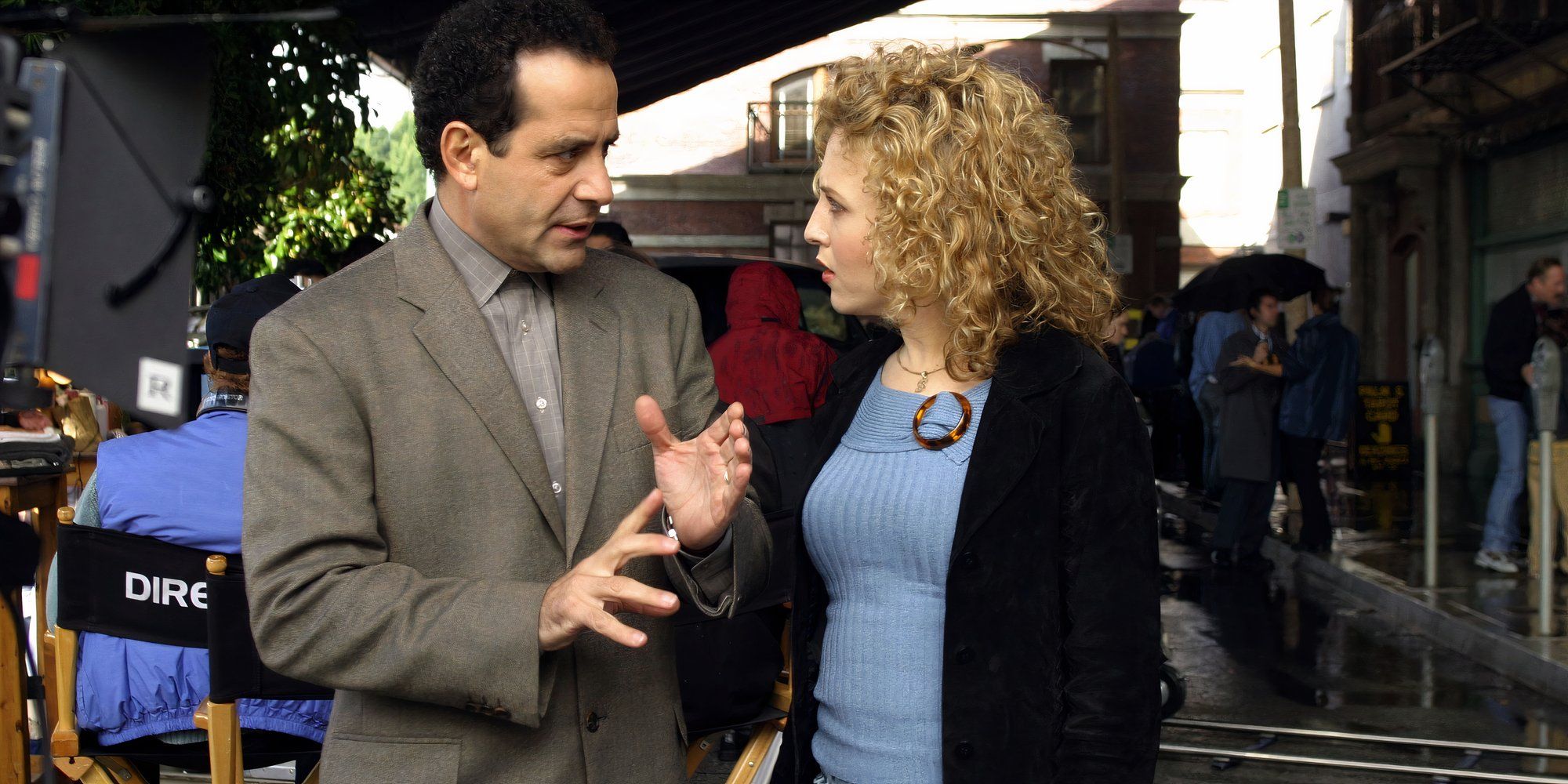 Monk and Sharona chatting on the TV set in the Monk episode Mr. Monk and the T.V. Star.